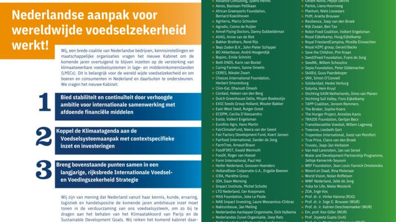 Lees de oproep aan het nieuwe Kabinet: Nederlandse aanpak voor wereldwijde voedselzekerheid werkt!